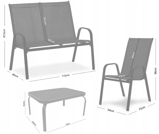 Chomik Set baštenskog nameštaja sa stočićem - crni NEO6397