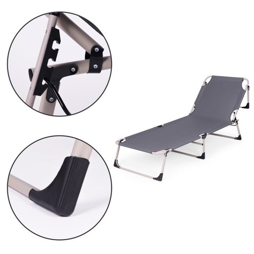 Multi Garden Sklopiva baštenska ležaljka za pecanje sa dušekom i jastukom, siva, GMFC-20180