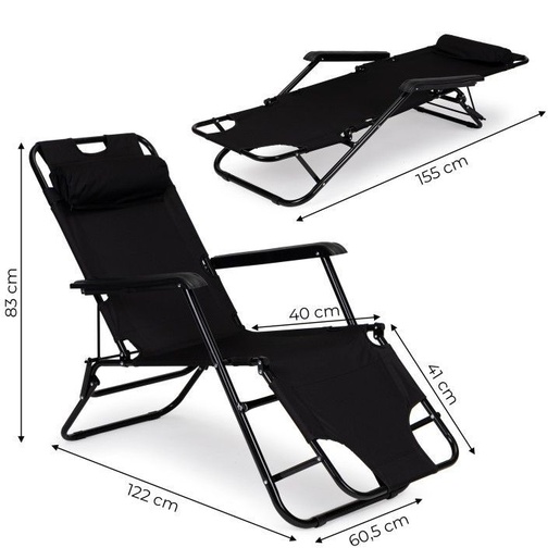 Multi Garden Baštenska ležaljka sa naslonom za glavu, sklopive konstrukcije, crna, ZRL010 BLACK