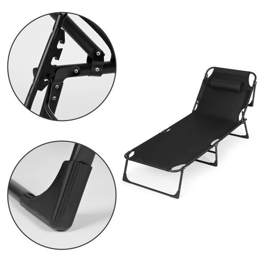 Multi Garden Sklopiva baštenska ležaljka za pecanje sa jastukom, crna, GBFB-3FW66