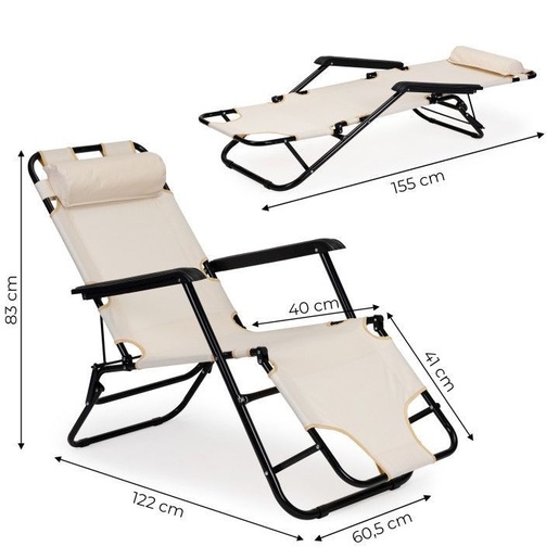 Multi Garden Baštenska ležaljka sa naslonom za glavu, sklopive konstrukcije, bež, ZRL010 BEIGE