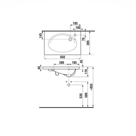 Jika Tigo White umivaonik (lavabo) 65x38,5x0,4 konzolni sa rupom za bateriju desno i sa prelivom 8.1221.6.000.106.1