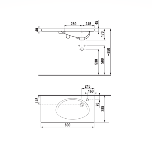 Jika Tigo umivaonik (lavabo) 80x38,5x0,4 konzolni sa rupom za bateriju desno i sa prelivom 8.1221.8.000.106.1