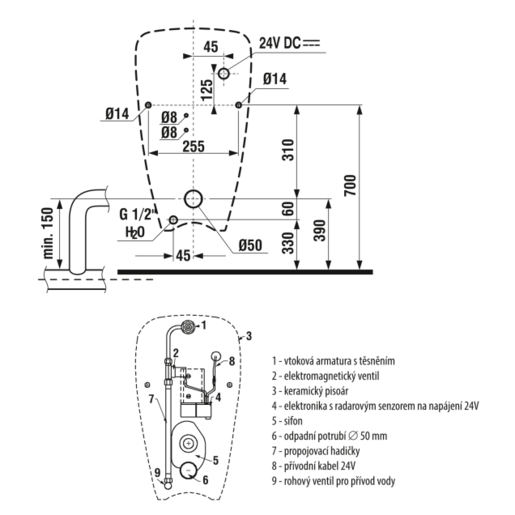 Jika Livo Anti Vandal White pisoar sa integrisanim senzorskim mehanizmom za ispiranje 26x33x57,5 sa skrivenim dovodom, skrivenim odvodom i vidljivim kačenjem 8.4020.0.000.000.1