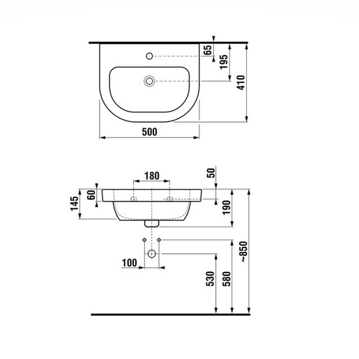Jika Deep White umivaonik (lavabo) 54x41x0,6 konzolni sa rupom za bateriju i sa prelivom 8.1261.1.000.104.1