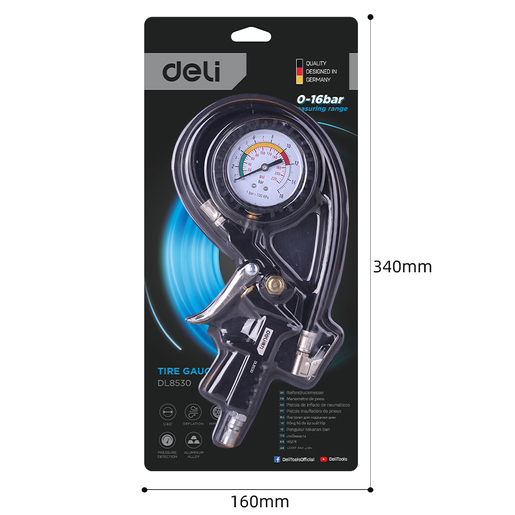 DELI Pištolj za pumpanje guma sa manometrom 16bar EDL8530