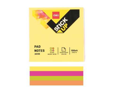 DELI STIKER KOCKA  76x76mm NEON EA03003 mix boja, 100*4 lista