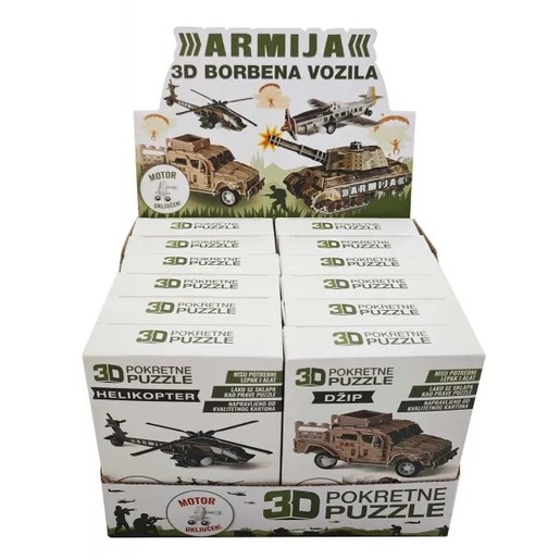 3D puzzle ARMIJA borbena vozila - Helikopter, tenk, dzip i avion