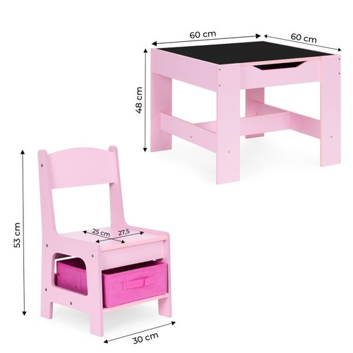 Eco Toys Dečiji set sto i 2 stolice sa tablom za pisanje Pink ECOTOYS ZKC-1B