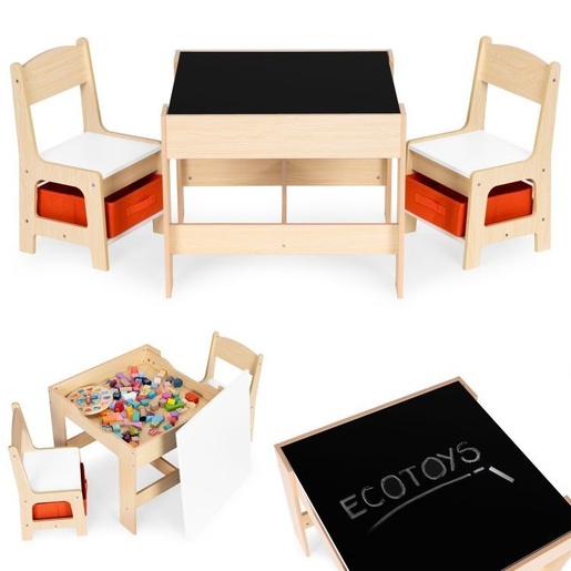 Eco Toys Dečiji set sto i 2 stolice sa tablom za pisanje Wood ECOTOYS ZKC-1C