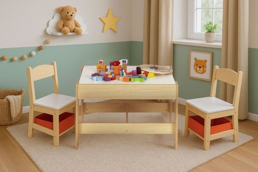 Eco Toys Dečiji set sto i 2 stolice sa tablom za pisanje Wood ECOTOYS ZKC-1C