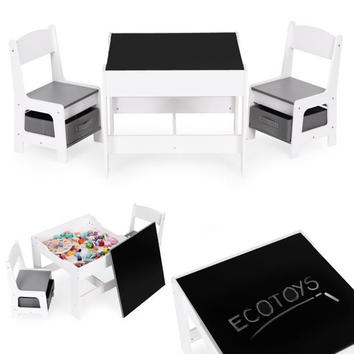 Eco Toys Dečiji set sto i 2 stolice sa tablom za pisanje White ECOTOYS ZKC-1A