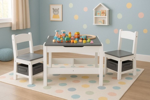 Eco Toys Dečiji set sto i 2 stolice sa tablom za pisanje White ECOTOYS ZKC-1A