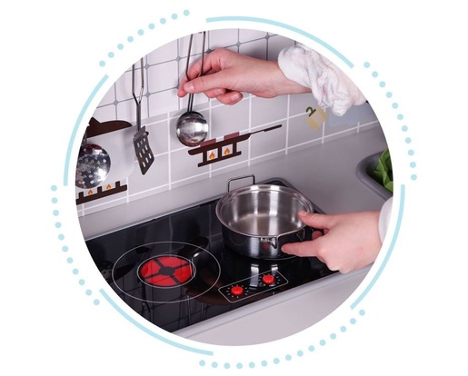 Eco Toys Drvena kuhinja za decu sa zvukovima, led svetlom,rernom,mašinom i kuhinjskim priborom TL403005