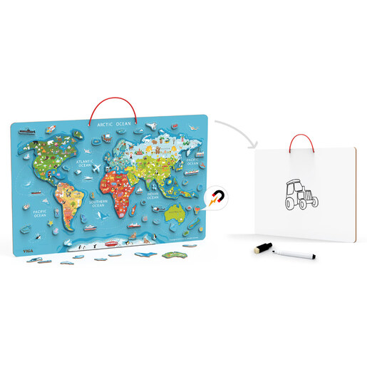 Viga Drvena magnetna puzzle mapa sveta/piši briši tabla