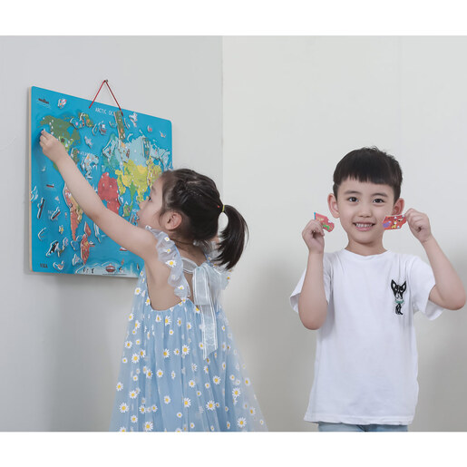 Viga Drvena magnetna puzzle mapa sveta/piši briši tabla