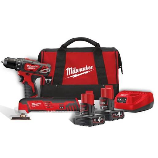 Milwaukee Aku set subkompaktni višenamenski alat i subkompaktna bušilica sa dve baterije i punjačem u torbi M12 BPP2D-402B