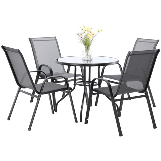 CHOMIK Baštenski set nameštaja, 4 stolice + okrugli sto – sivi