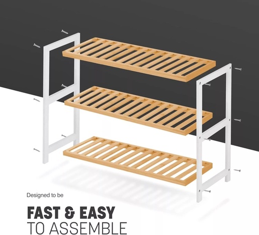 Bolzz Polica za obucu 3 nivoa bamboo bela
