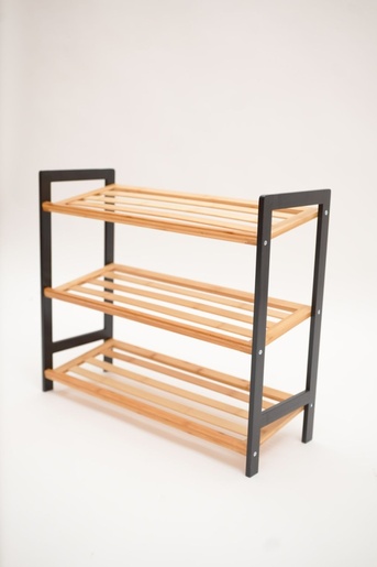 Bolzz Polica za obucu 3 nivoa bamboo crna