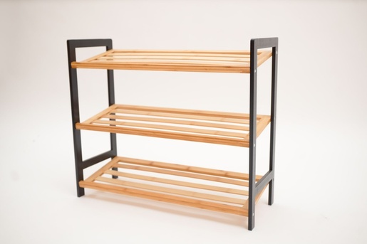 Bolzz Polica za obucu 3 nivoa bamboo crna