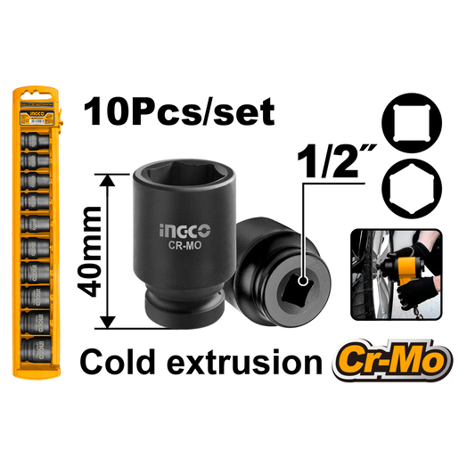 INGCO Set 10/1 udarnih nasadnih ključeva 1/2" HKISSD12101