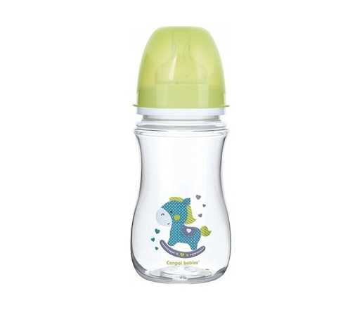 Canpol Babies Flasica 240Ml široki vrat, Antikolik - Easy Start- Exotic Animals Green