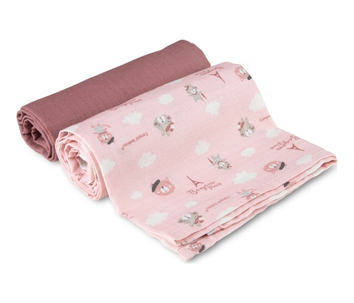 Canpol Babies Muslin Pelena (70X70Cm) Bonjour Paris Pink - 2Kom