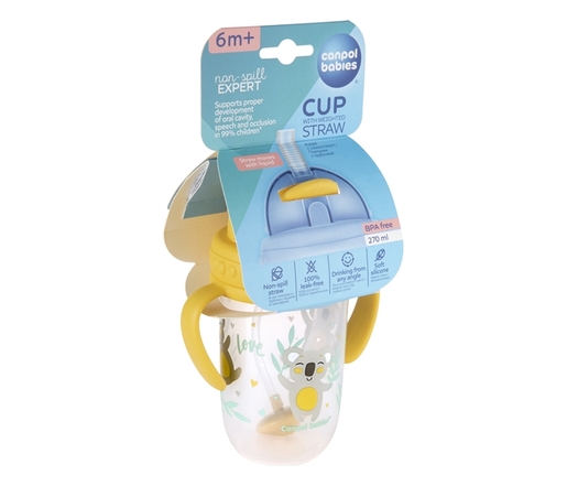Canpol Babies Non-Spill sportska šolja Sa Slamcicom (Teg) 270Ml 56/606 Exotic Animals - Yellow