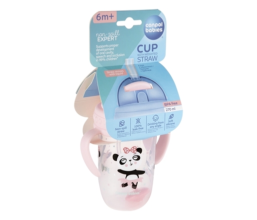 Canpol Babies Non-Spill sportska šolja Sa Slamcicom (Teg) 270Ml 56/606 Exotic Animals - Pink