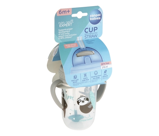 Canpol Babies Non-Spill sportska šolja Sa Slamcicom (Teg) 270Ml 56/606 Exotic Animals - Grey