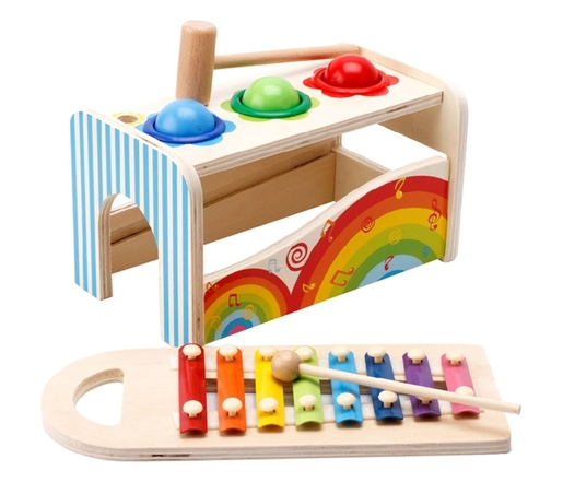 BBO drvena igračka 3u1 - kutija za udaranje sa ksilofonom (36m+)
