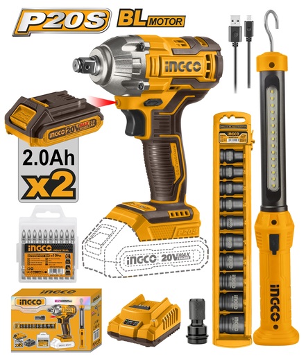 INGCO Aku set (udarni odvijać+lampa) SUPER COSLI23011