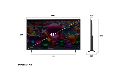 LG LED AI TV 65UA75003LA, 4K Ultra HD, WebOS Smart TV, Dynamic Tone Mapping, α7 AI Processor 4K Gen8, AI Upscaling, FILMMAKER MODE™