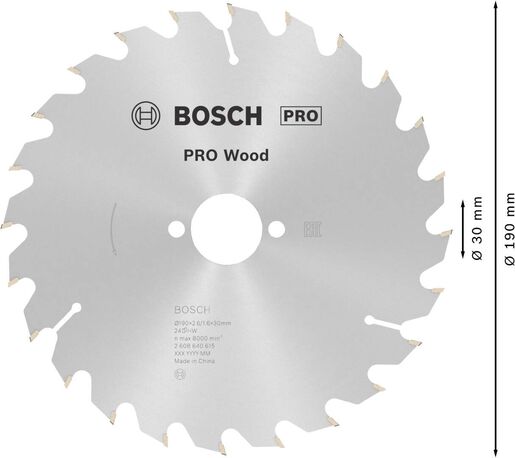 Bosch PRO Wood list kružne testere 190x2.6x30 mm 24z ATB max 8.000 o/min 2608640615