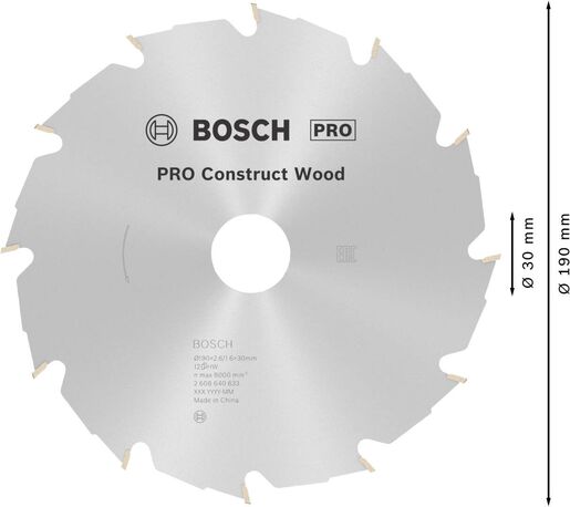 Bosch PRO Construct Wood list kružne testere 190x2.6x30 mm 12z HB max 8.000 o/min 2608640633
