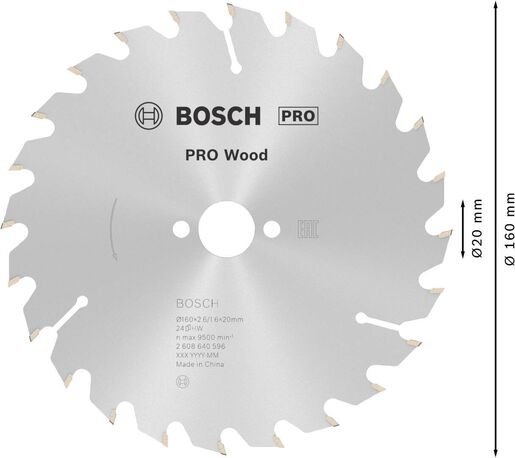 Bosch PRO Wood list kružne testere 160x2.6x20 mm 24z ATB max 9.500 o/min 2608640596
