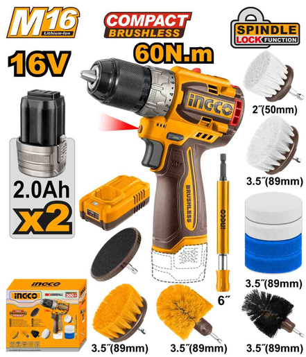 INGCO Aku udarna bušilica 16V 60NM + četke SUPER COSLI240786E