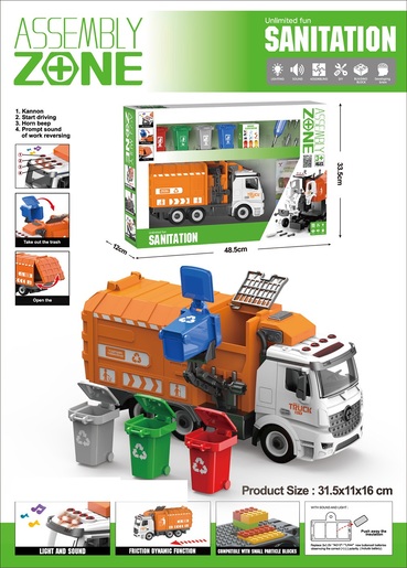 Truck Kamion đubretarac sa kantama, svetlo i zvuk