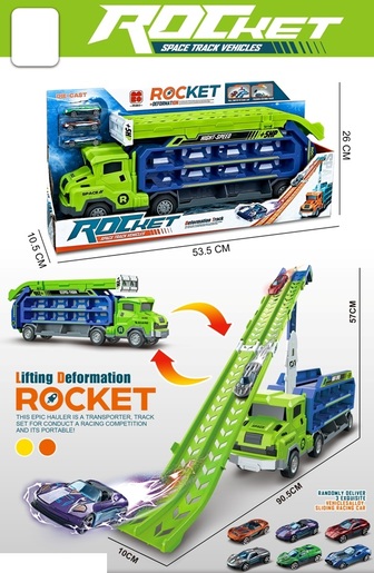 Kamion i 3 metalna auta sa stazom, zeleni