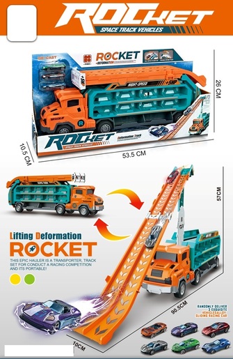 Kamion i 3 metalna auta sa stazom, narandžasti