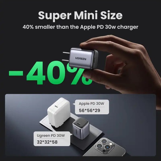 Ugreen CD319, 30W, Tip-C, Black Brzi Kućni Punjač