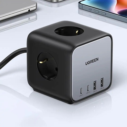 Ugreen CD268 Kocka, 65W, 2xUSB-A, 2xTip-C + 3 x AC Black utičnica