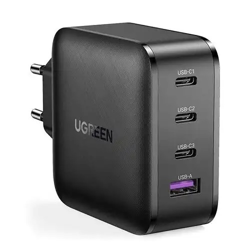 Ugreen CD224, 65W, GaN, USB-A + 3 x USB Tip-C, Black Kućni Punjač