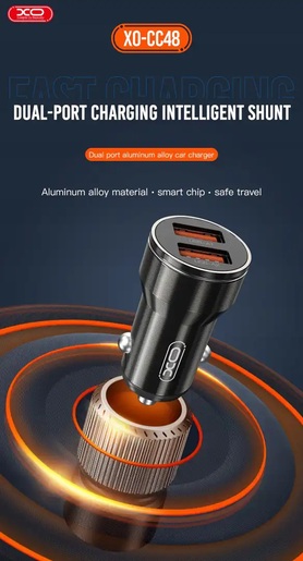 XO CC48, 2xUSB-A, Black Auto Punjač