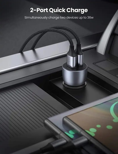 Ugreen CD213, 2xUSB-A, Grey Auto Punjač