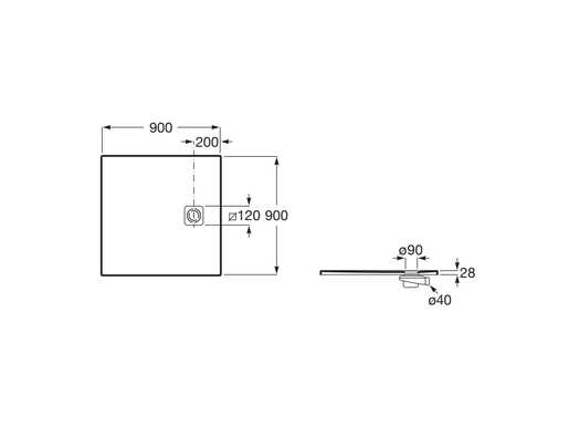 Roca Terran-n tuš kadica sa odvodom crna superslim 90x90