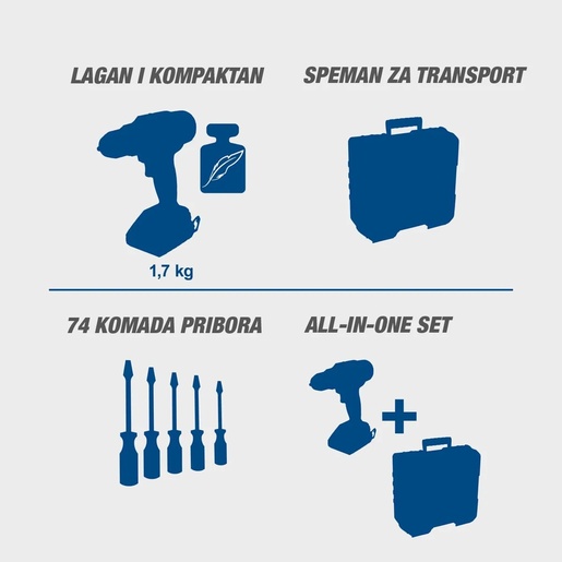 Scheppach aku bušilica odvijač sa 74 komada pribora IXES C-DTB74/1-X –Set 5909315900