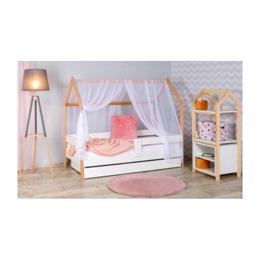 Krevet kućica sa fiokom i dušekom 160x80 DOMEK - BELA (bukva)  7724