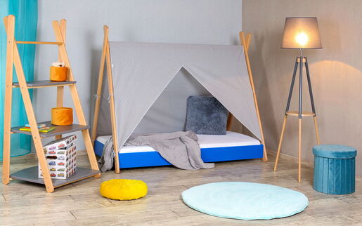 Krevet sa nastrešnicom i dušekom 160x80 TIPI - SVETLO PLAVI 7718